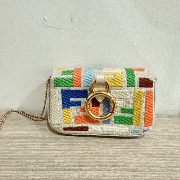 Fendi Nano Baguette Charm Bag with Colorful Embroidered Canvas FF Motif. - Picture 4 of 8